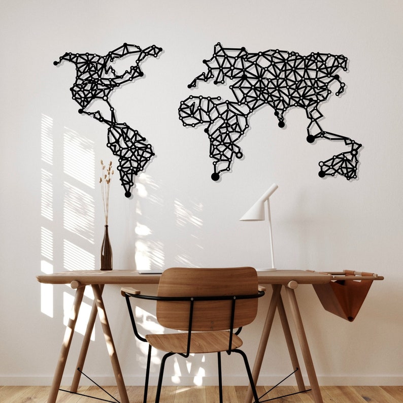 Metal World Map Wall Art Metal World Map Bedroom Wall - Etsy