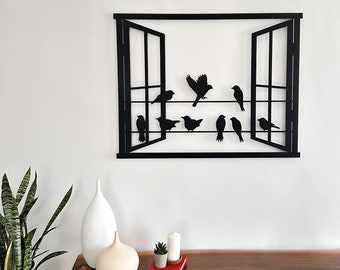 Metalen muurkunst Vogels in het raamdecor, thuiskantoordecoratie, binnen- en buitenbord, cadeau voor moeder, Moederdag