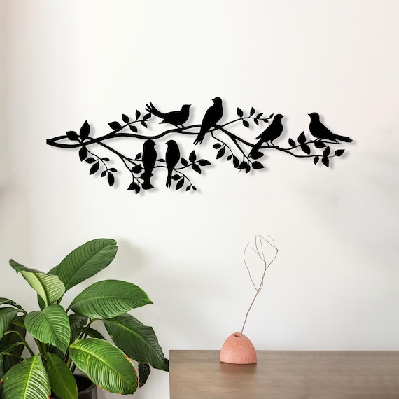 CREATCABIN Vogels op de tak muurdecoratie vogel silhouet metalen wandborden zwart hangend sculptuur voor thuiskantoor slaapkamer woonkamer binnen buiten kerstkunstwerk 15 x 30 cm