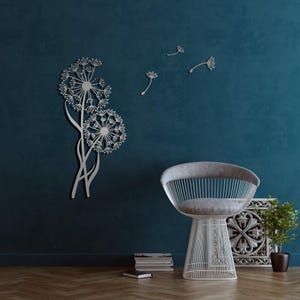 Metal Wall Art Decor Dandelion with Flying Seeds, Pusteblume Floral Decor for Indoors Outdoors, Gift for home, Flower Wall Hanger, Host gift