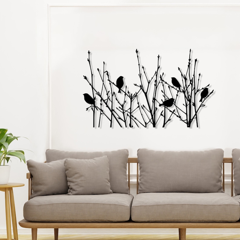 Tree Metal Wall Art, Birds Metal Wall Decor, Birds perched on bushes, Indoor Outdoor Garden Sign, Gift for bird lovers, Home gifts