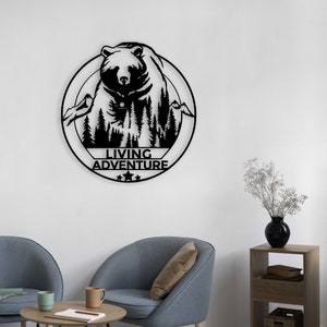 Arte murale personalizzata, decorazione murale in metallo, arredamento per la casa, decorazione murale con orso selvaggio della foresta, arte murale con animali, regalo per gli amanti della fauna selvatica, arazzi