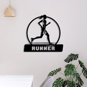 Custom Female Runner Metal Wall Art Decor, Personalized Name Sign, Marathon Decoration Wall Hanger, Gift for Sports Lovers