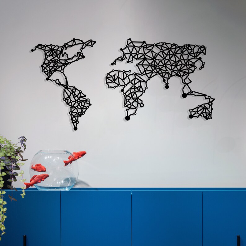 Metal World Map Wall Art Metal World Map Bedroom Wall - Etsy