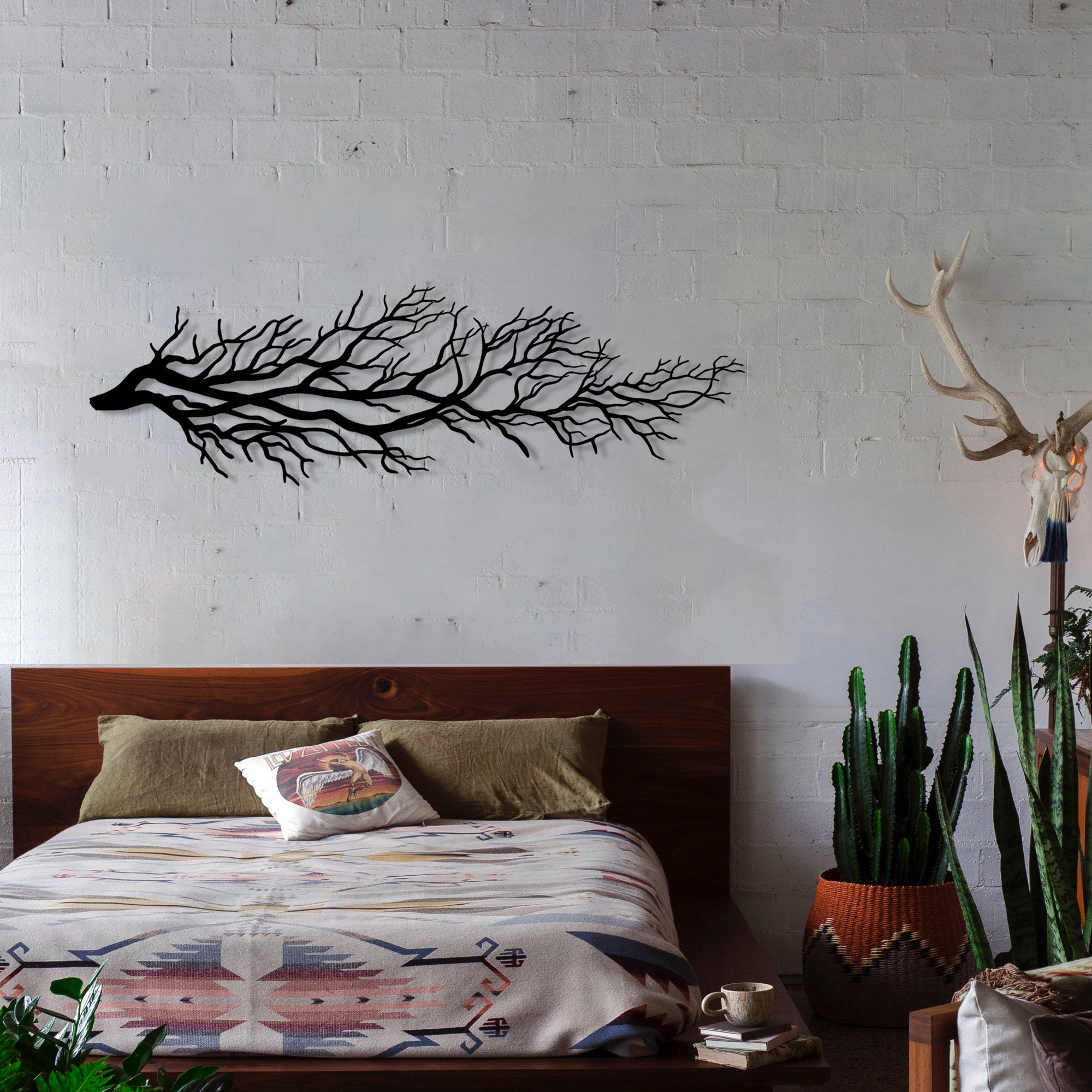 Long Tree Branch Metal Wall Art: Rustic Home Decor - Etsy