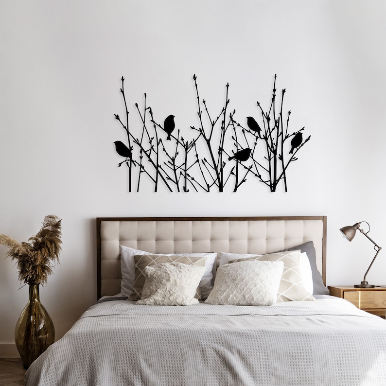 Tree Metal Wall Art, Birds Metal Wall Decor, Birds perched on bushes, Indoor Outdoor Garden Sign, Gift for bird lovers, Home gifts