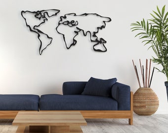 Metal Wall Art World Map Decor Housewarming Gift, World Map Continents wall hanger, Anniversary Gift , Home decoration