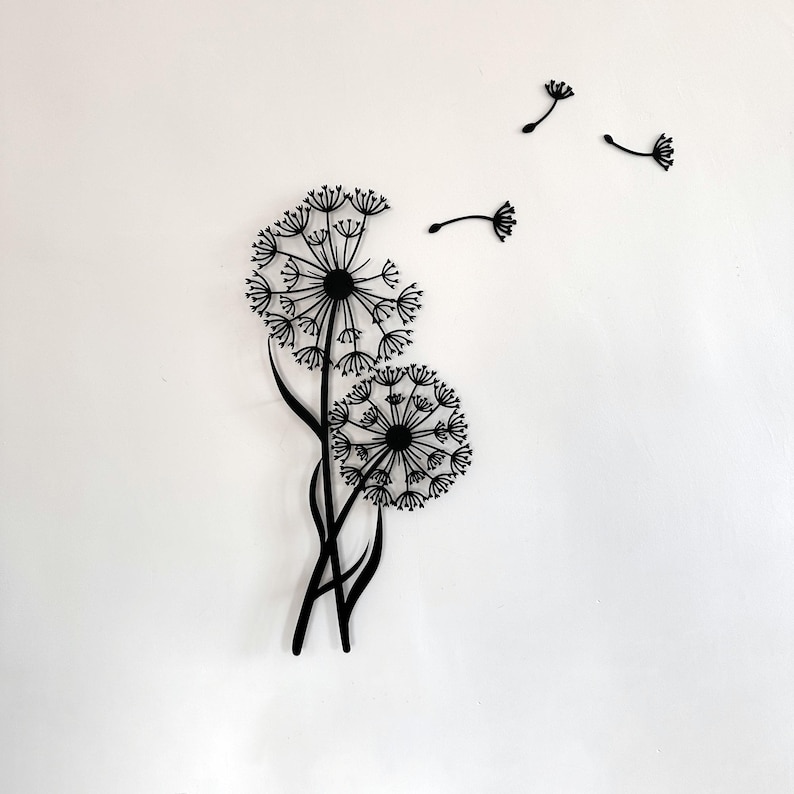 Metal Dandelion Wall Art: Floral Pusteblume with Flying Seeds image 14