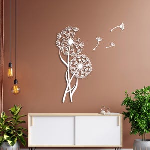Metal Wall Art Decor Dandelion with Flying Seeds, Pusteblume Floral Decor for Indoors Outdoors, Gift for home, Flower Wall Hanger, Host gift