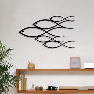 Metal Wall Art, 5 Fish Family Wall Decor, Nature Wall Hangings, Fish Sign, Interior Decoration, Home Office Gift, Host Gift, Chirstmas gift