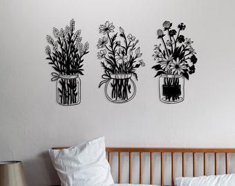 Metal Flower Vase Wall Art: Set of 3, Indoor Outdoor Decor
