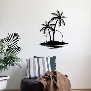Sunrise Palm Tree Metal Wall Art: Indoor Outdoor Decor