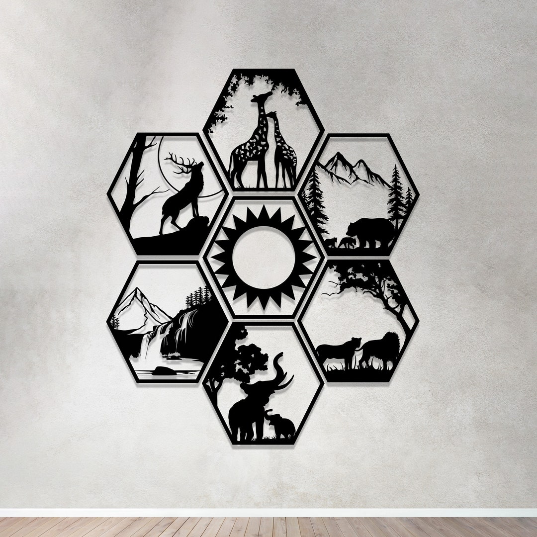 Metal Wall Art, Animals Wild Forest Wall Decor, Bears, Deer, Wolf, Fox