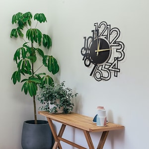 Black White Modern Black Metal Wall Clock, Different gift , Housewarming gift, Horloge , Wanduhr