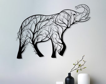 Metal Elephant Tree Wall Art: Indoor Outdoor Decor, Over bed sign