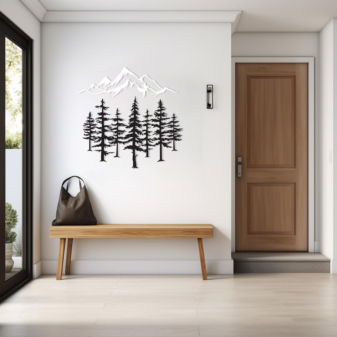 Minimalist Mountain Forest Metal Wall Art, Modern Cabin Decor, 2 Piece ...