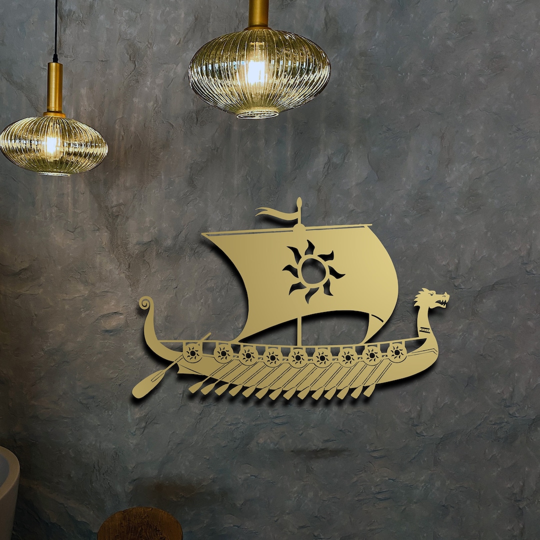 Metal Wall Decor, Metal Viking Ship Decor, Vintage Art, Metal Ship Sign