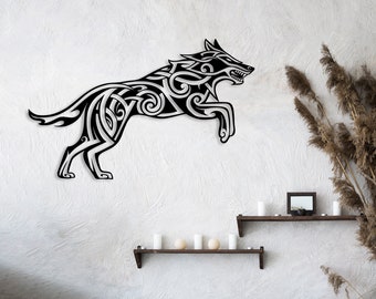 Nordic Fenrir Wolf Metal Wall Art: Scandinavian Home Decor