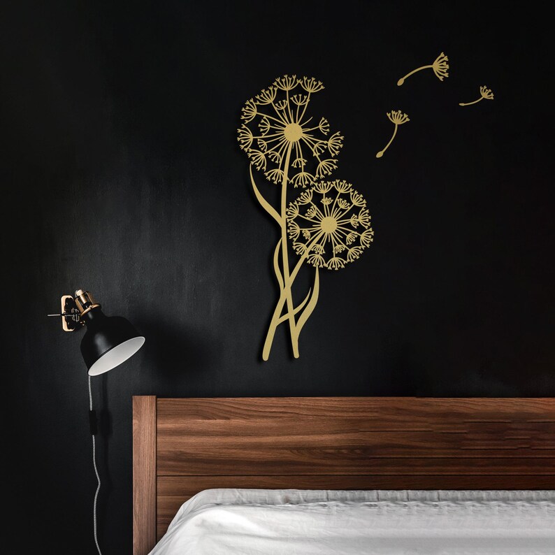 Metal Wall Art Decor Dandelion with Flying Seeds, Pusteblume Floral Decor for Indoors Outdoors, Gift for home, Flower Wall Hanger, Host gift