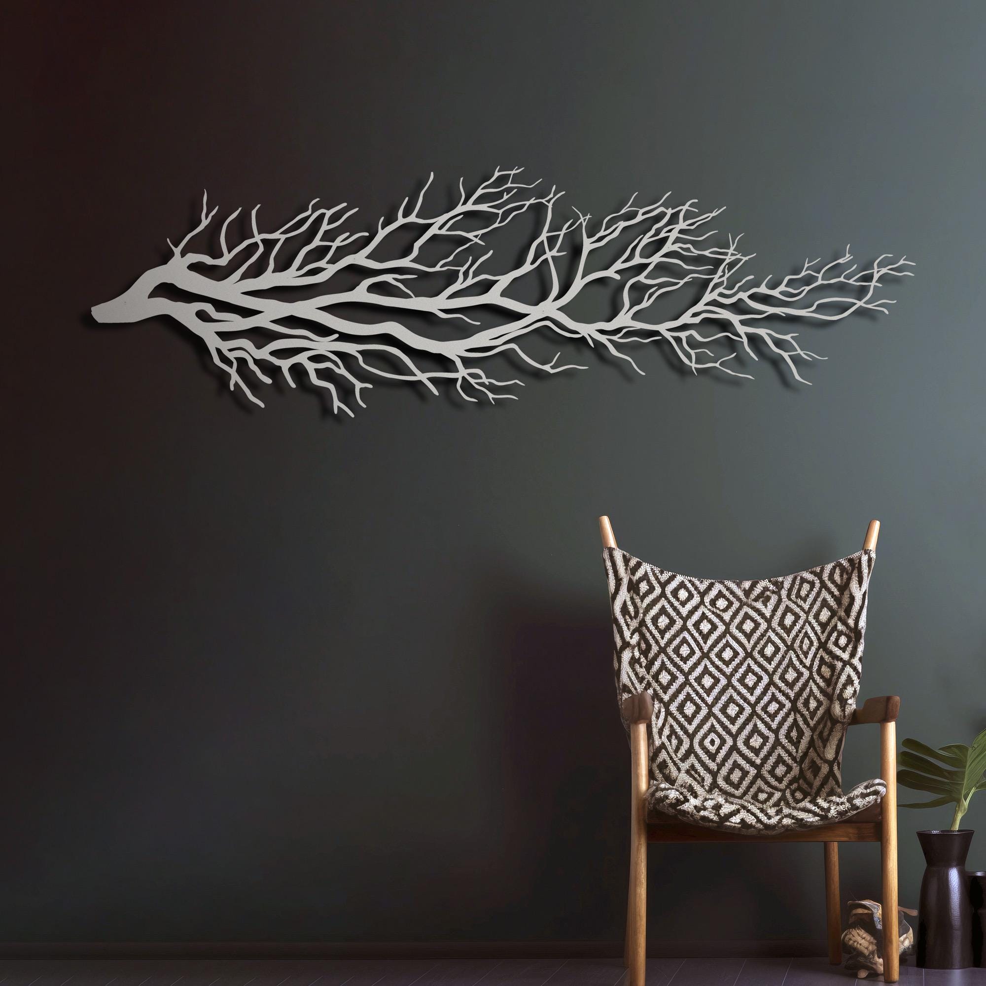 Long Tree Branch Metal Wall Art: Rustic Home Decor - Etsy