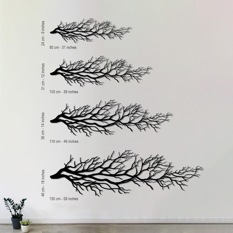 Long Tree Branch Metal Wall Art: Rustic Home Decor - Etsy