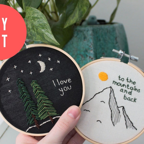 Embroidery Hoop DIY Kit – "I Love You to the Mountains" Set