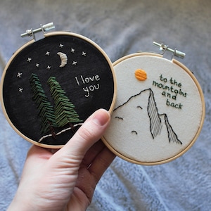 I love you to the mountains and back embroidery hoop set gifts for loved ones Anniversary gift Nature embroidery Cute wall decor set of two