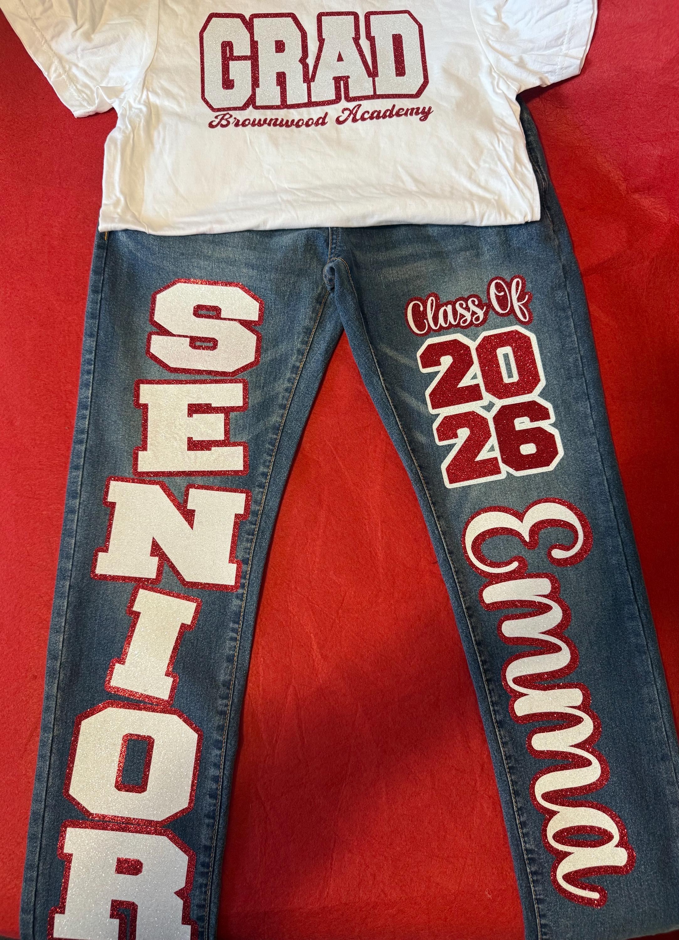 SENIOR Pants GRADUATION Custom Jean Set First Day of school outfit