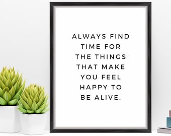 Happy Print, Inspirational Quote Prints, Inspirational Poster, Positive Prints, Black and White Wall Art, Positive Quote, Home Decor