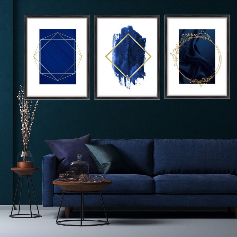 Navy Trio Navy Prints Set of 3 Prints Blue and Gold Prints | Etsy