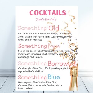 Impresión de cócteles, póster de cócteles, menú de fiesta de bebidas, guía de regalos para amantes de los cócteles, menú de cócteles