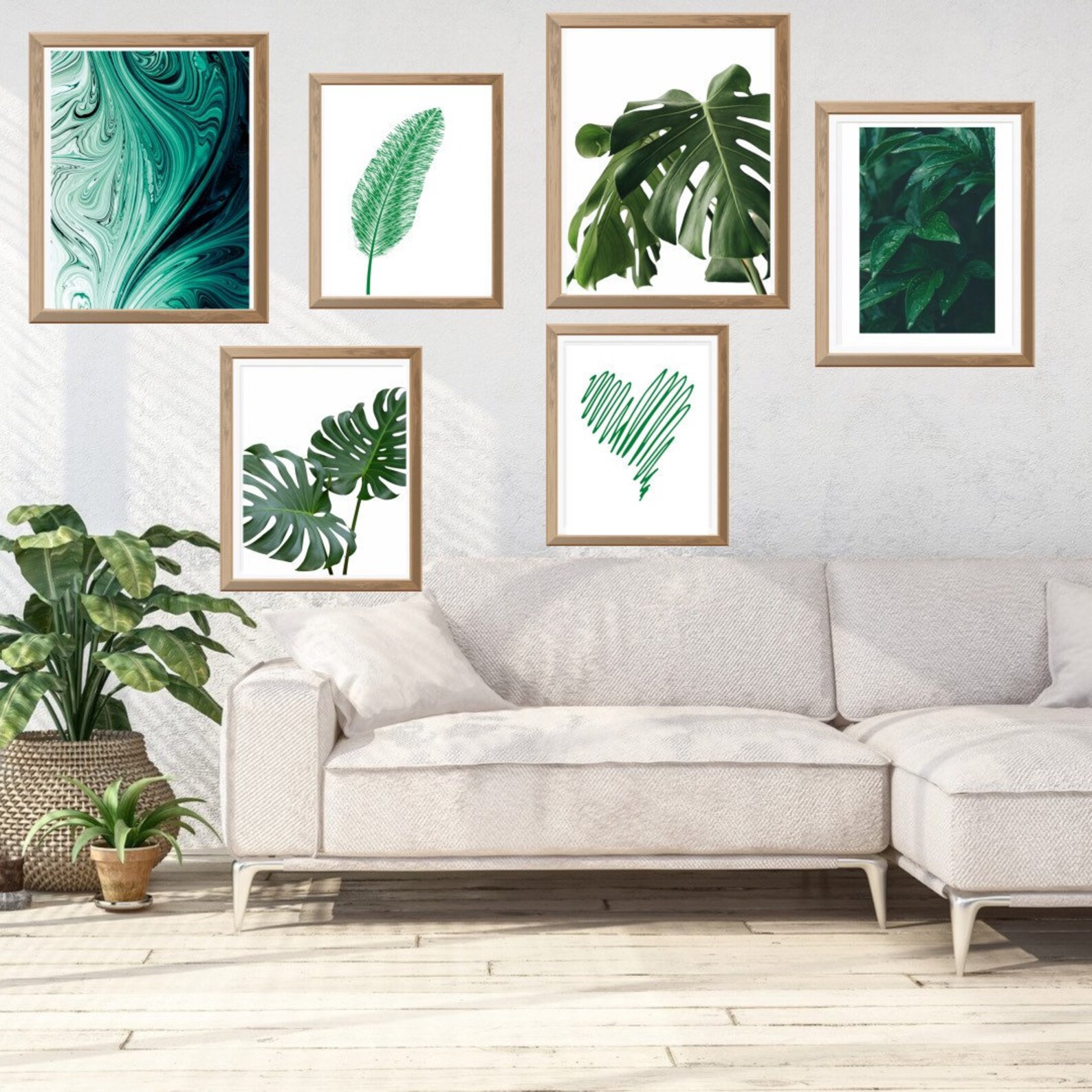 Green Gallery Wall Set of 6 Prints Green Wall Art Feature Etsy