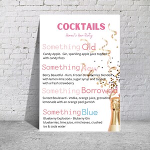 Cocktails Rezept Druck, personalisierte Junggesellinnenabschied, Getränke Poster, Hochzeitsgeschenk, Wanddruck, Wandkunst, Küchendruck, Mocktails