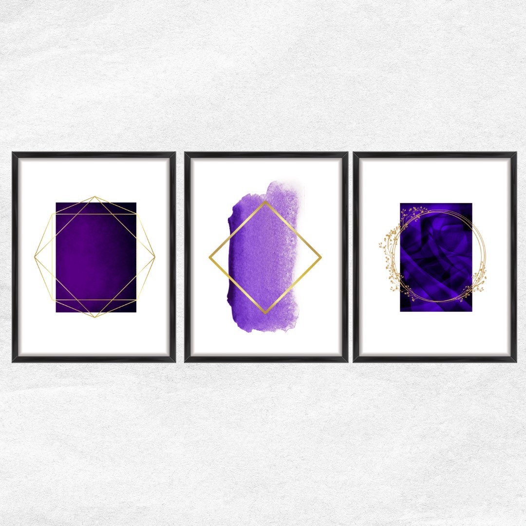 Purple Prints Purple and Gold Wall Art Set of 3 Prints Etsy