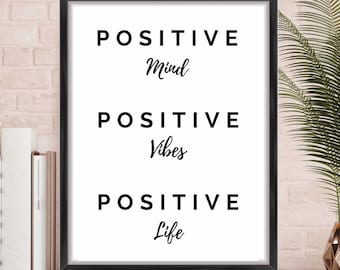 Positive Quote Prints, Positive Mind Positive Life, Inspirational Quote Prints, Poster, Wall Art, Typography print, Living Room Decor