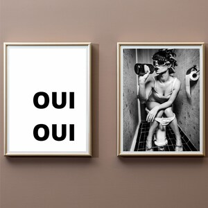Black and White Print, Oui Oui Poster, Oui Oui Print, Girl on toilet, French Print, Bathroom Wall Art, French Wall Art