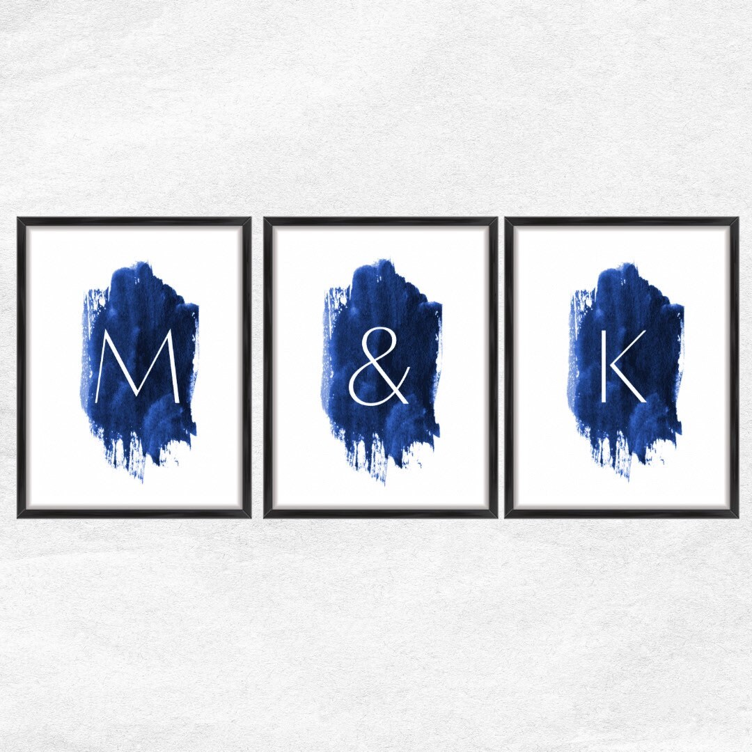 Bedroom Decor Initial Print Navy Prints Couples Initial Etsy