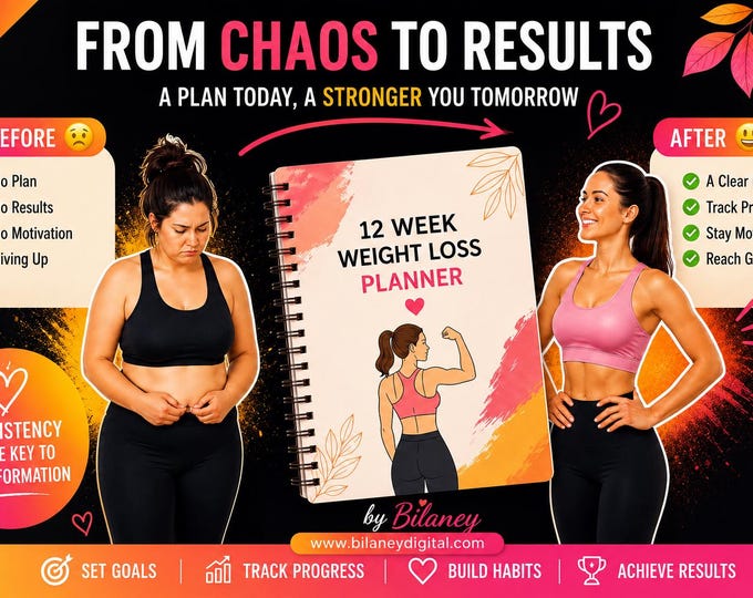 12 Week Weight Loss Planner Printable | Fitness  Meal Tracker PDF | Body Measurement Tracker | Workout & Habit Planner | Instant Download