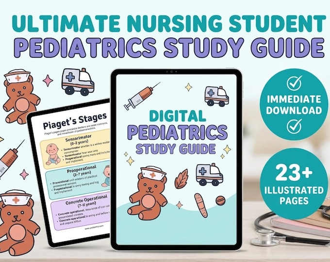 Pediatric Nursing Study Guide PDF | NCLEX Pediatrics Nursing Notes | Nursing School Cheat Sheets | A4 Digital Download Revision Bundle