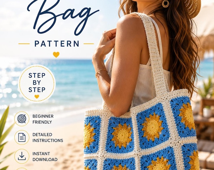 Easy Crochet Tote Bag Pattern for Beginners | Summer Shoulder Bag Crochet Tutorial | PDF Pattern Crochet Tote Bag Sunny Days