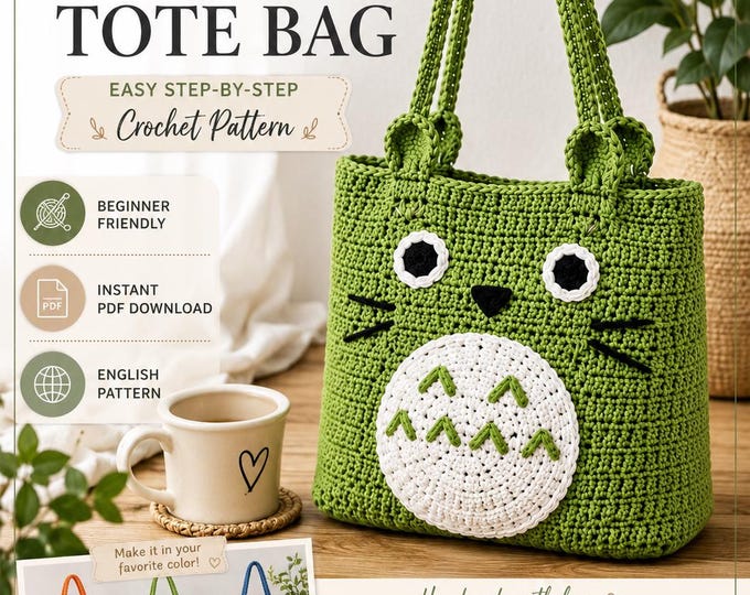 Totoro Crochet Crossbody Bag Pattern PDF | Cute Tote Bag Crochet Pattern | Beginner Amigurumi Purse Tutorial | Instant Download