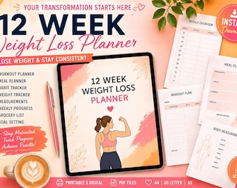 12 Week Weight Loss Planner Printable | Fitness  Meal Tracker PDF | Body Measurement Tracker | Workout & Habit Planner | Instant Download