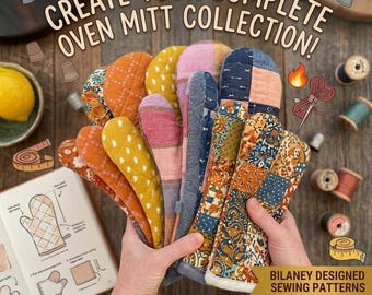 PDF Sewing Pattern Oven Mitt - Long Quilted Oven Mitts - Kitchen Accessories, Beginner Scrap Fabric Quilted Hot Mitt (Digital Download)