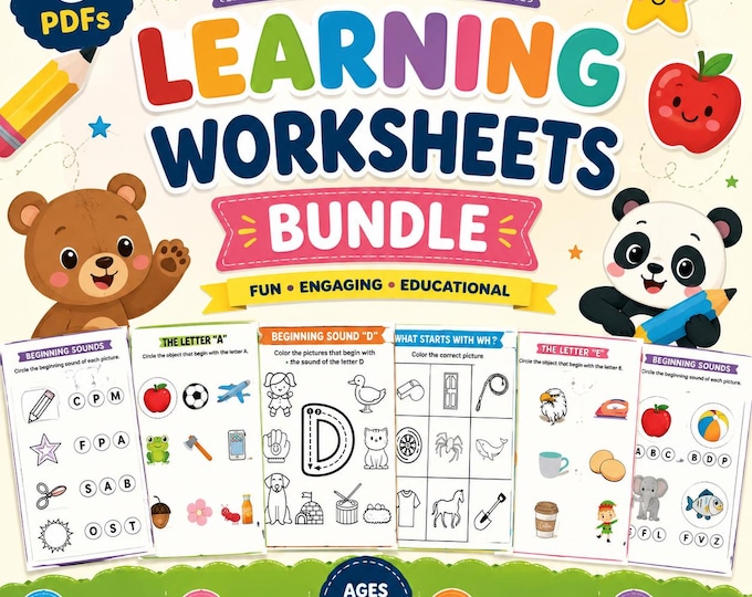Preschool Learning Worksheets Bundle | Alphabet & Beginning Sounds Activities |Printable Kids Learning Pack