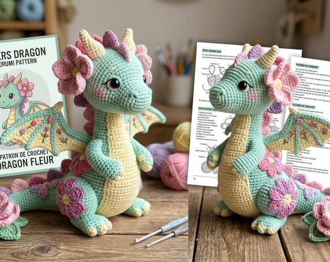 Flower Dragon Crochet Pattern PDF | Amigurumi Dragon Plush Tutorial |Instant Download | Cute Dragon Gift | DIY Crochet Pattern