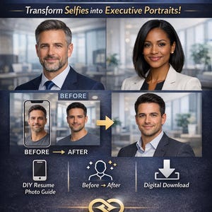 AI Professional Headshot Prompts for LinkedIn & CV | Transform Selfies into Executive Portraits | DIY Resume Photo Guide | Digital Download
