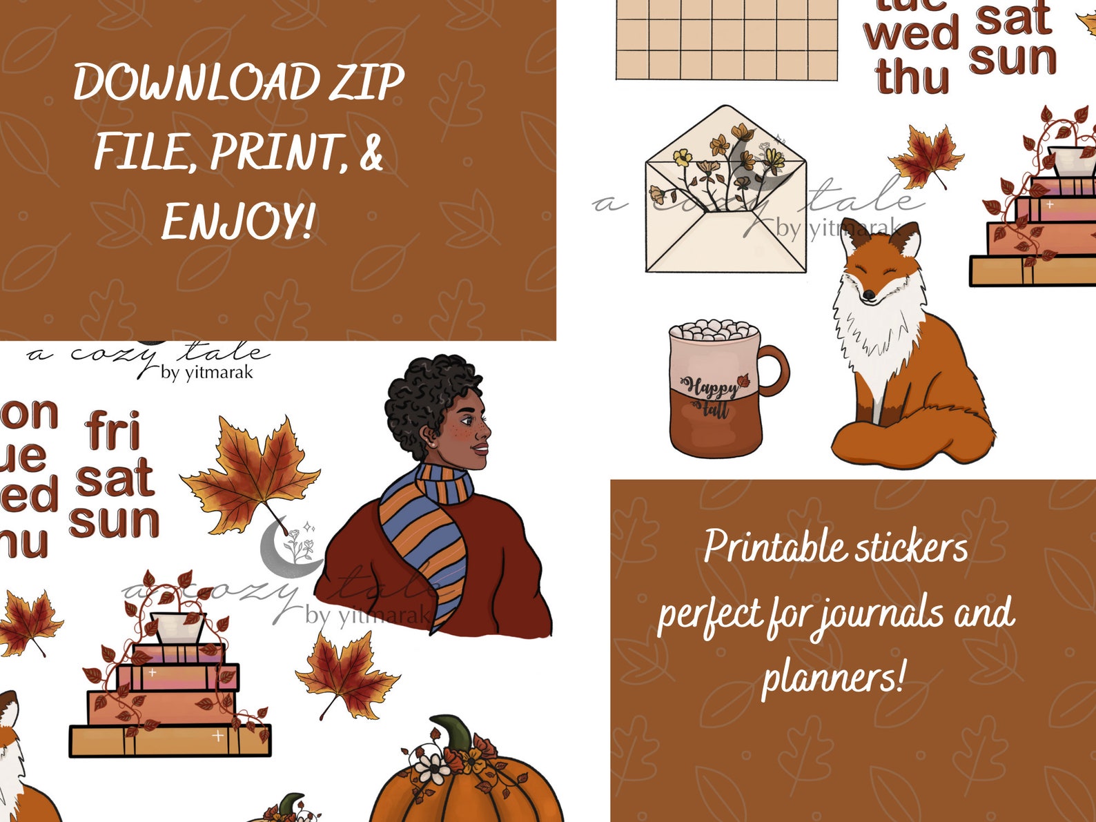 Autumn Themed Printable Stickers for Journals and Planners Digital ...