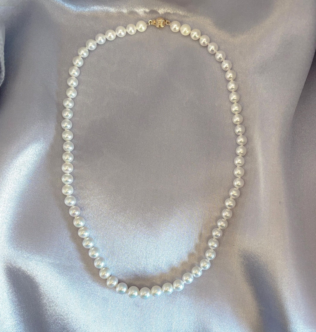 Akoya Alternative 7mm Pearl Necklace, 14K Solid Gold Clasp - Etsy