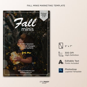 Fall Mini Session Template, Autumn Mini Session, Photography Mini Session, Fall Photoshop Template, Editable Template -FM03
