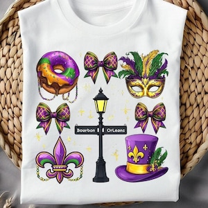 Pacote de celebração de Mardi Gras PNG - Design temático festivo de Nova Orleans para camisetas e decoração, sublimação, transferências DTF, SVG, Jpg